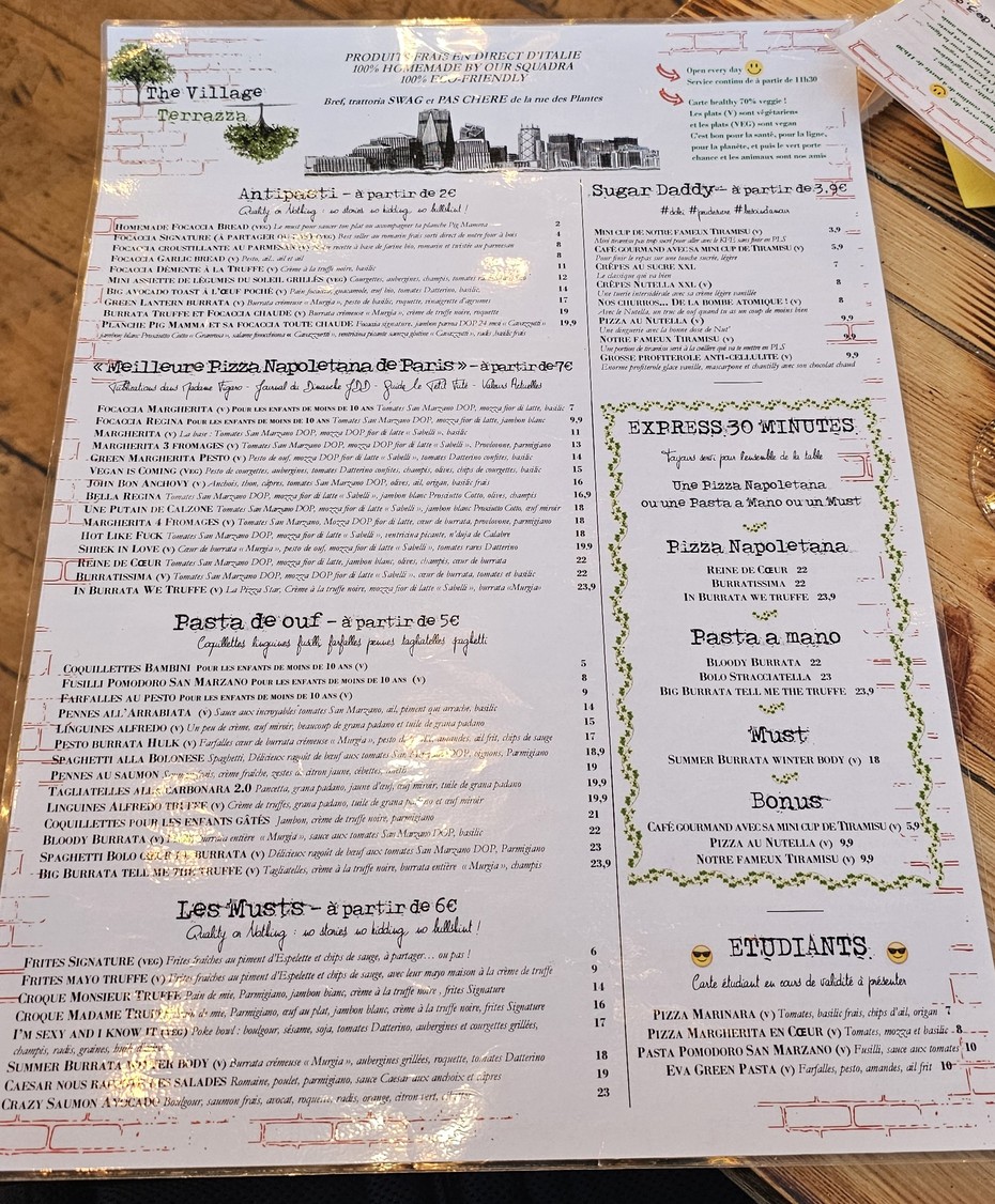 The Village Terrazza menu 1