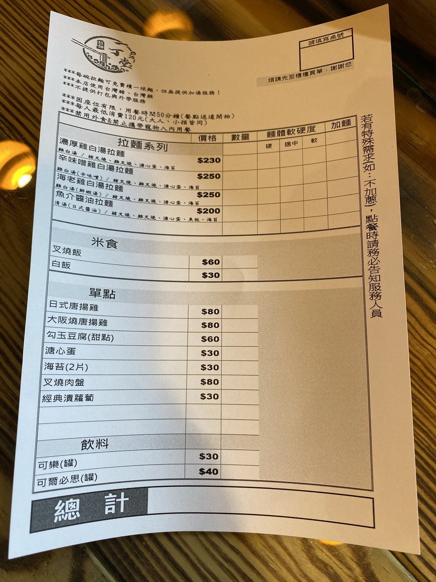 Yī dīng táng lāmiàn menu 1