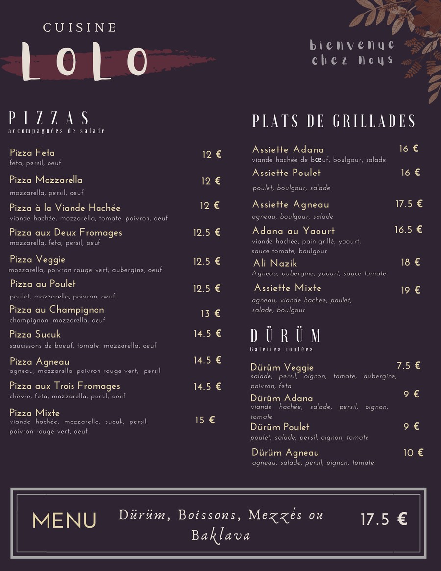 Lolo Cuisine Mésopotamienne menu 1