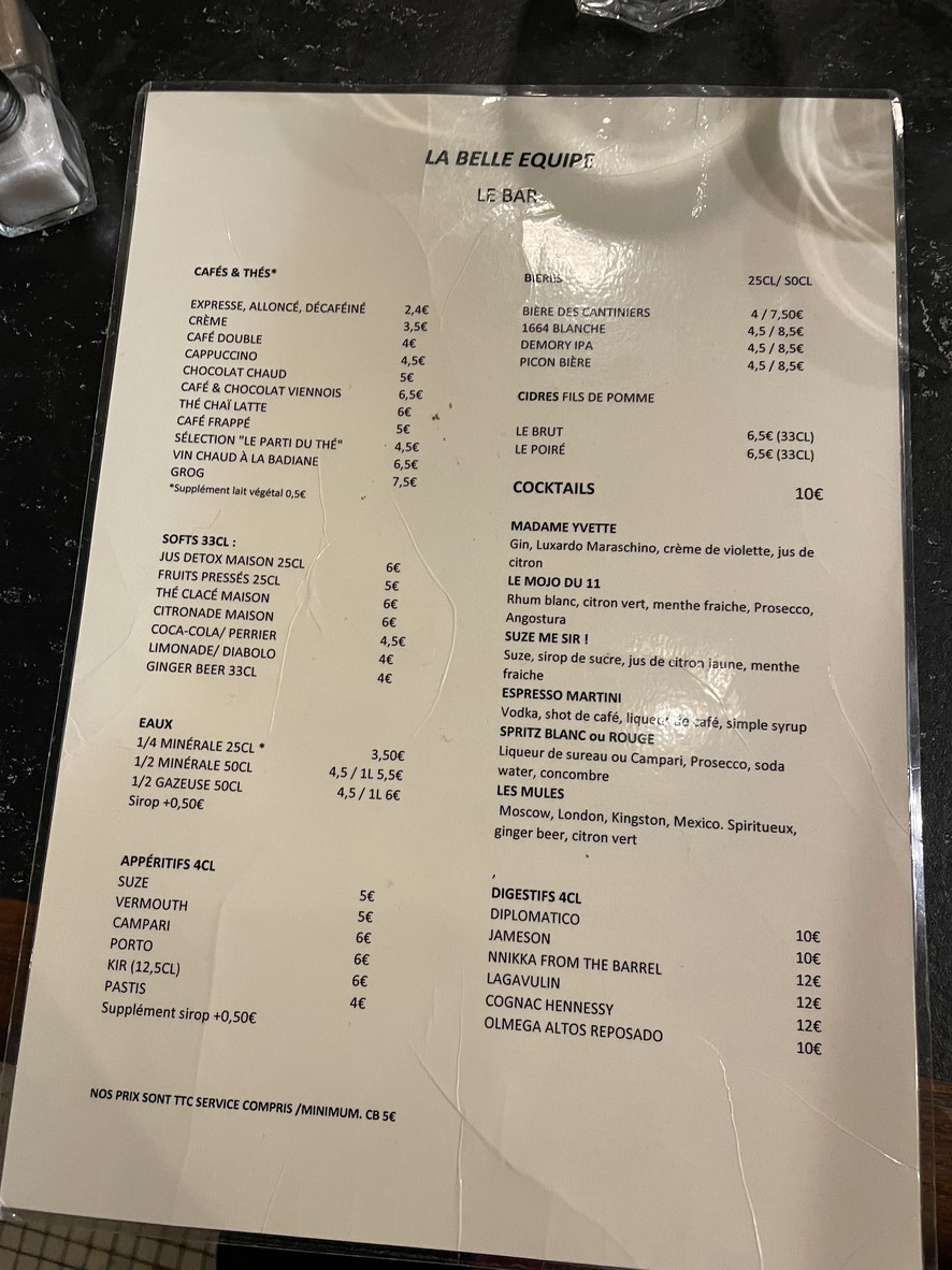 La Belle Équipe menu 2