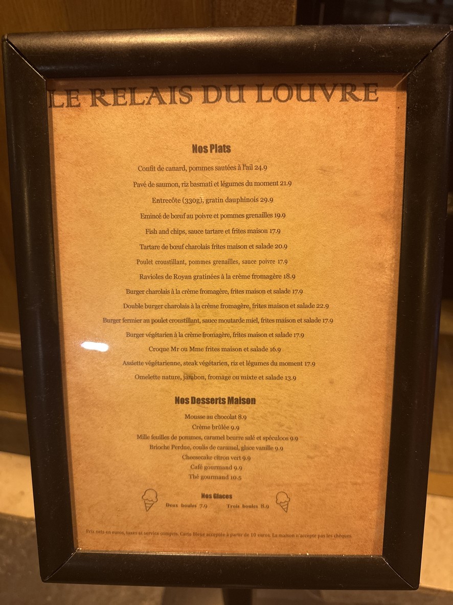 Le Relais du Louvre menu 1