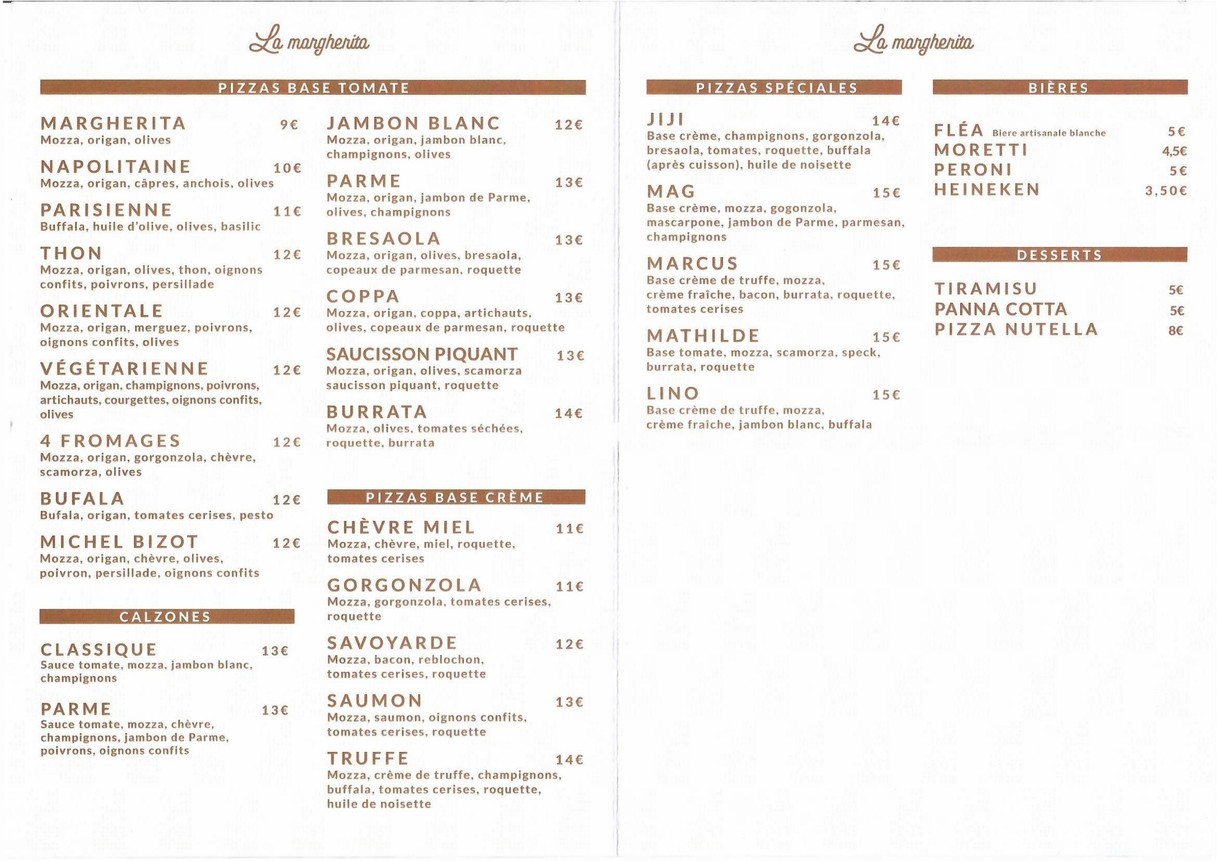 La Margherita Bagnolet menu 1