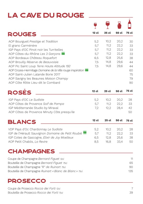 Le Rouge Limé menu 1