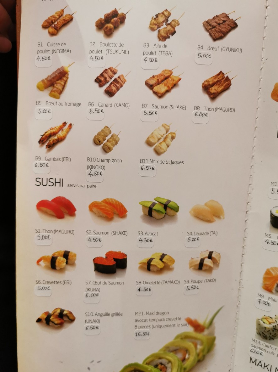 Soleil Levant menu 2