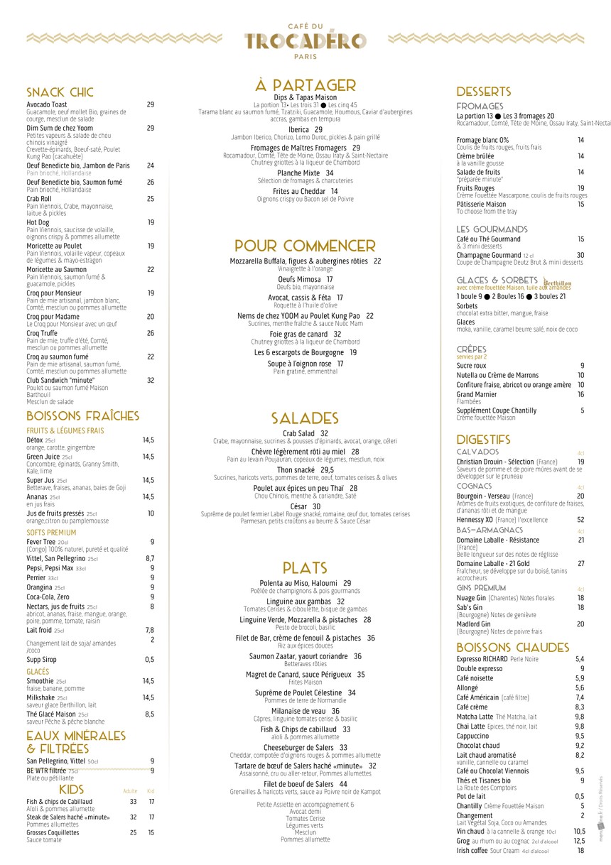 Café du Trocadéro menu 1