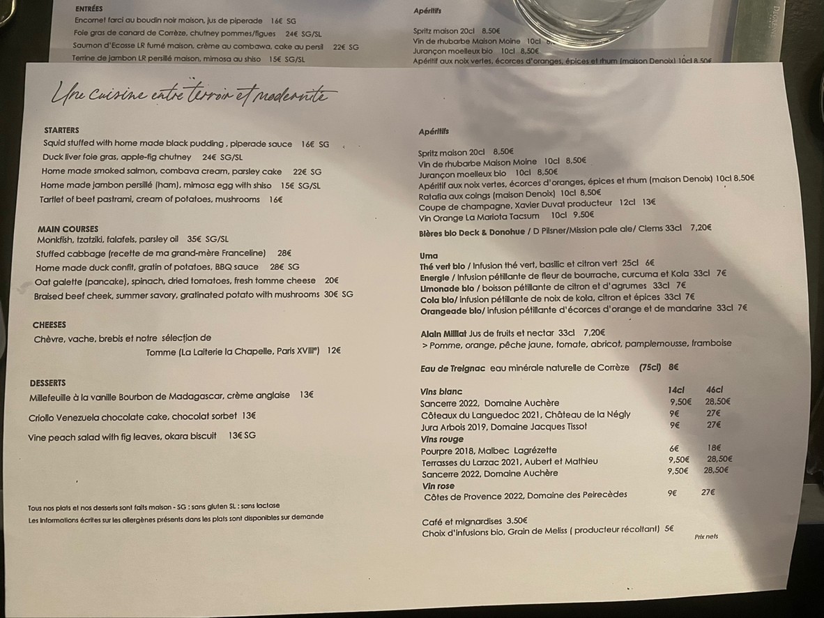 Le Florimond menu 1
