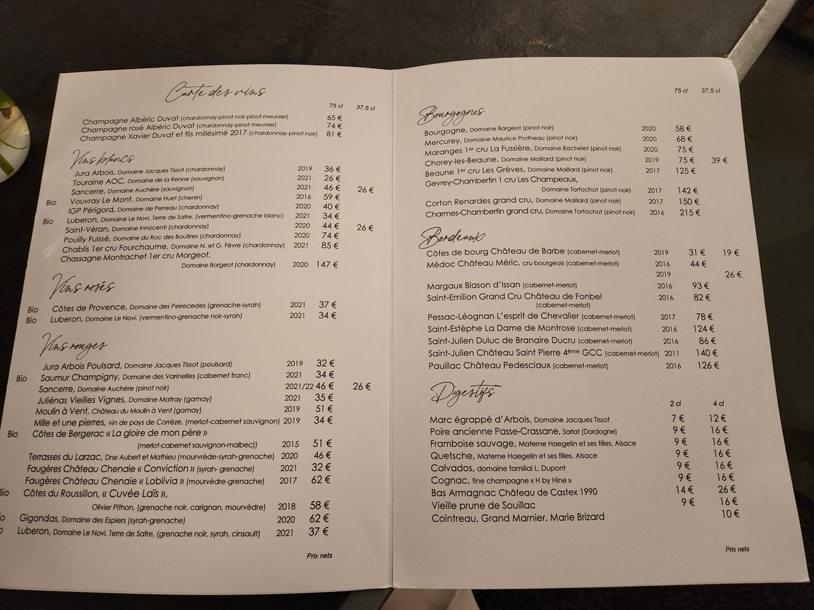 Le Florimond menu 2