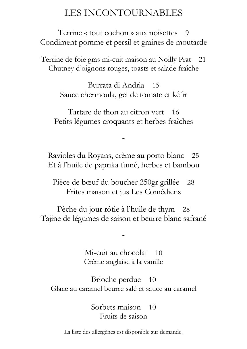 LES COMÉDIENS - Bistro des théâtres menu 2