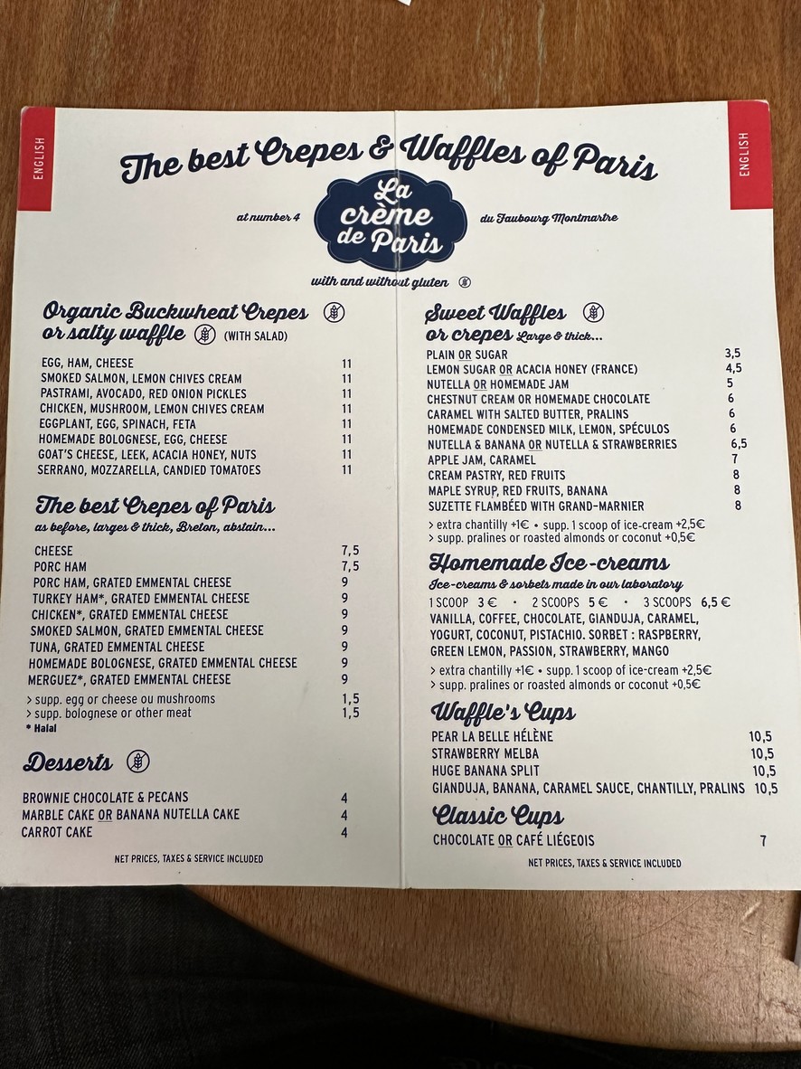 La Crème de Paris menu 2