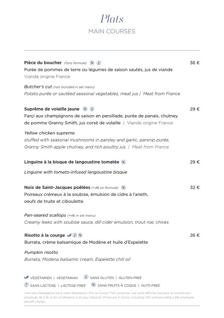 Restaurant de Sers menu 2