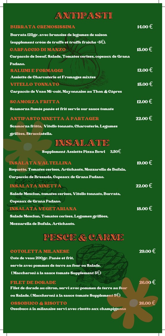 NINETTA PIZZERIA PARIS 7 menu 1