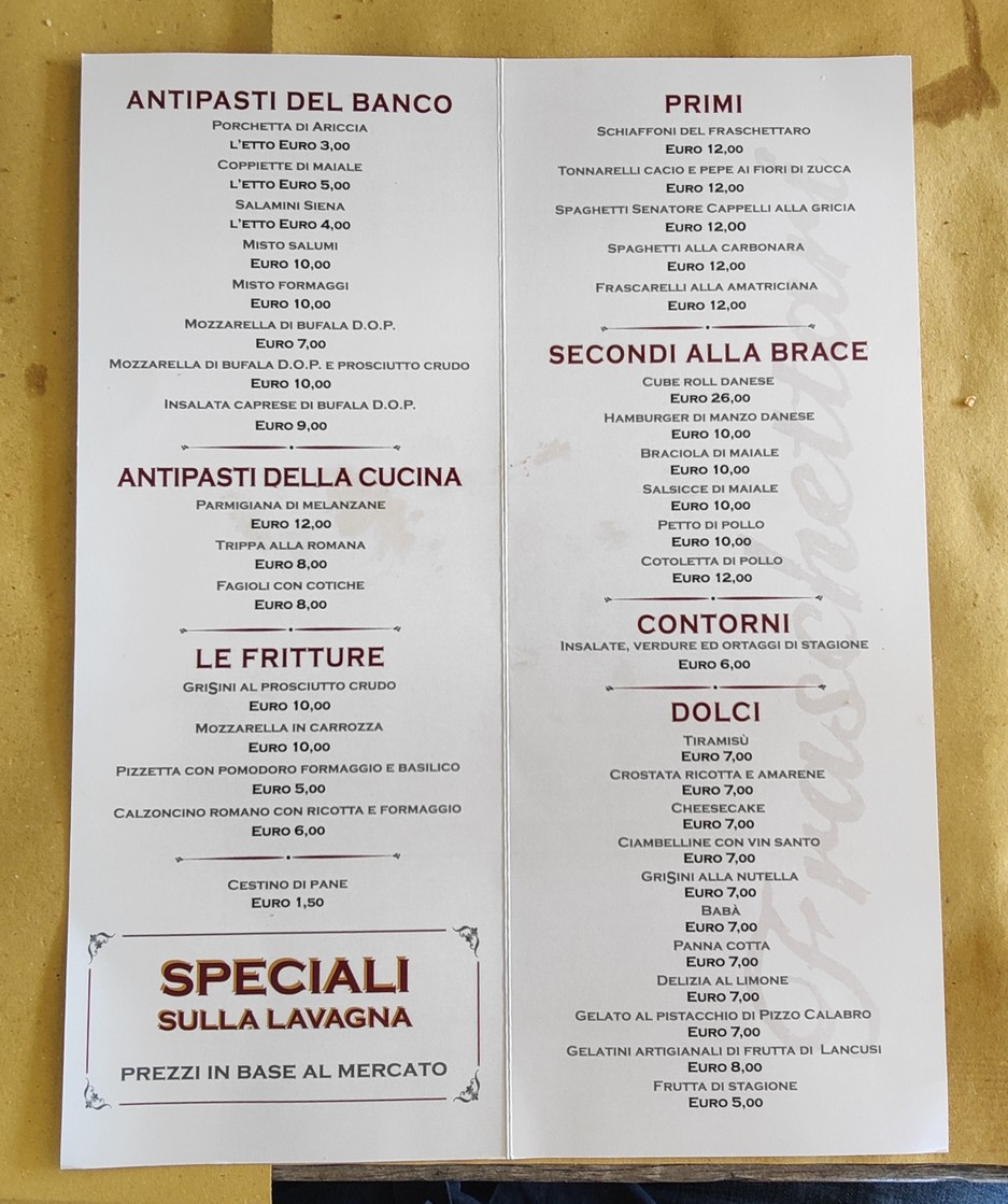I Fraschettari menu 1