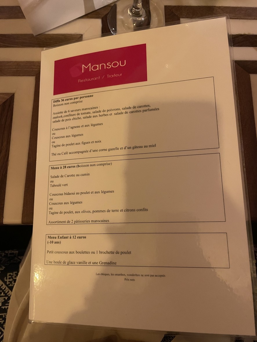 Le Mansouria menu 1