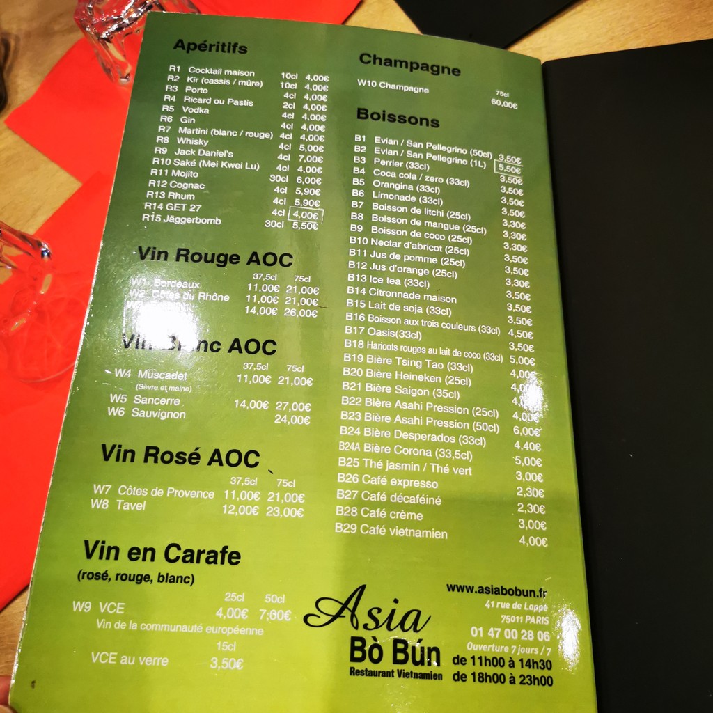 Asia bò bún menu 4