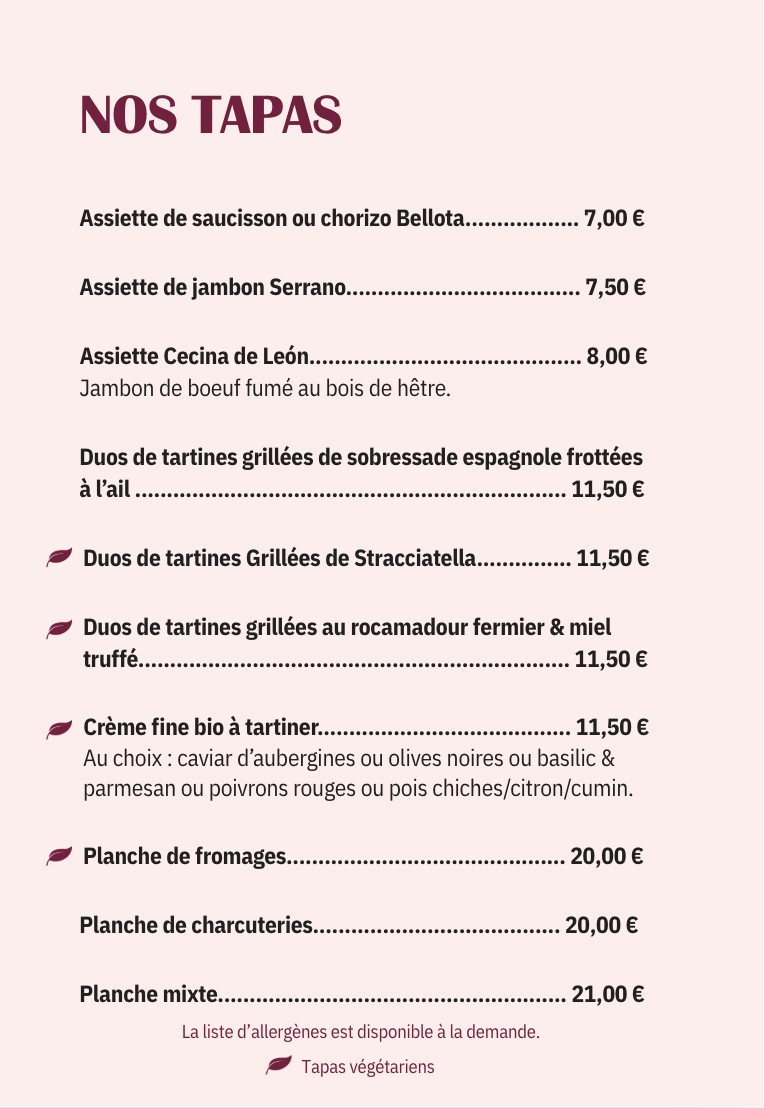 Les Petits Crus Paris menu 1