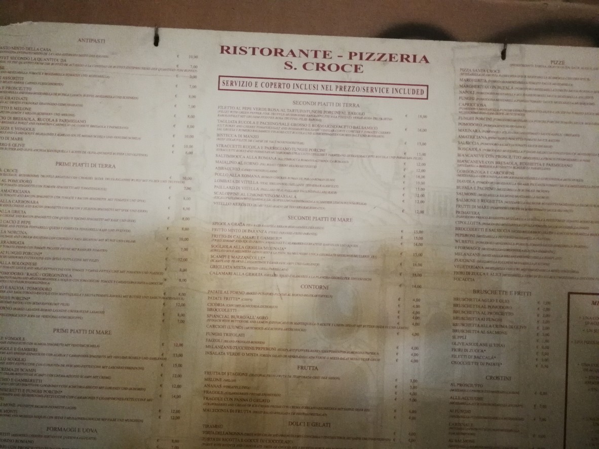 De Santis Santa Croce menu 1