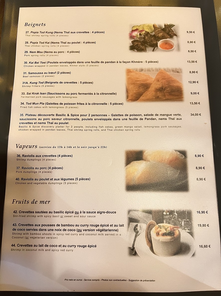 Restaurant Basilic & Spice menu 1