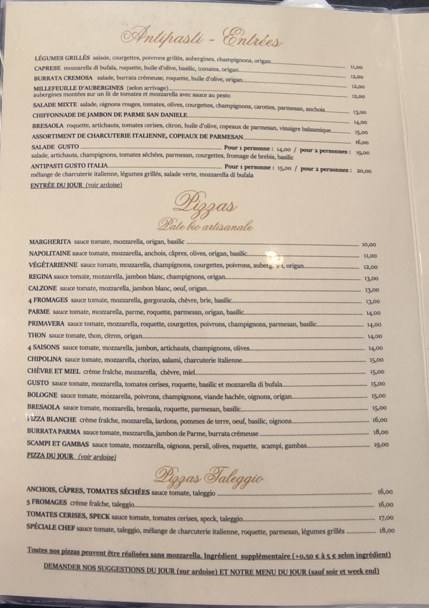 Gusto Italia 218 menu 1