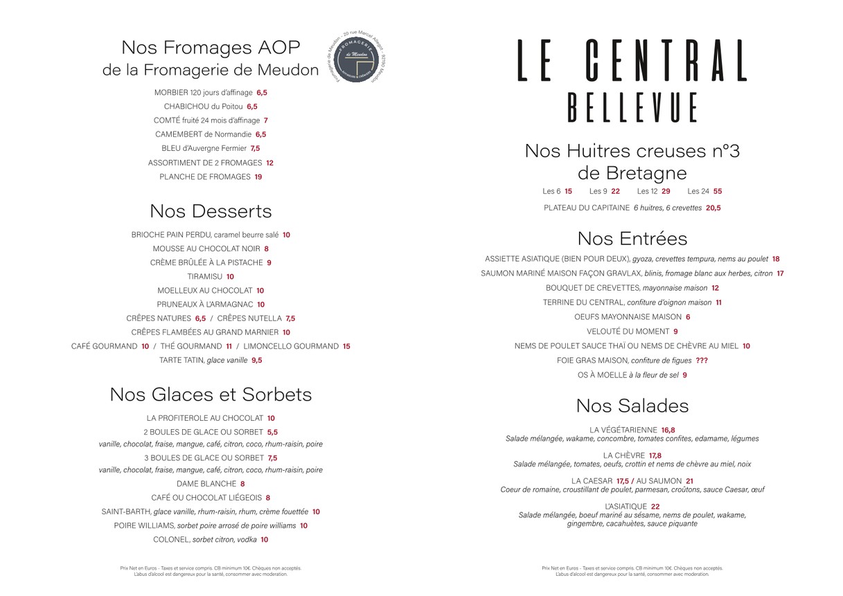 Le Central Bellevue menu 1