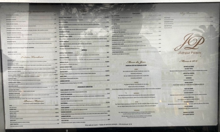 Jodhpur Palace menu 1