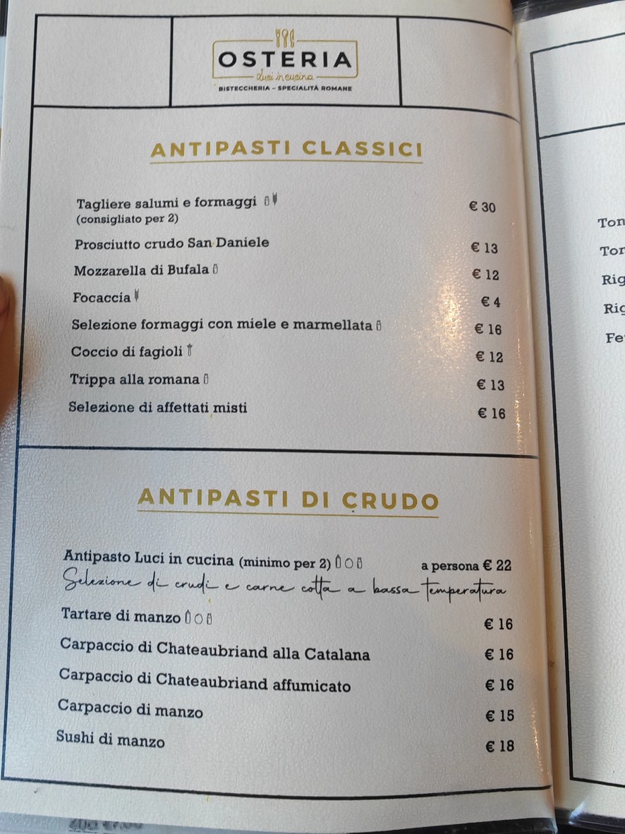 Osteria Luci in cucina menu 1