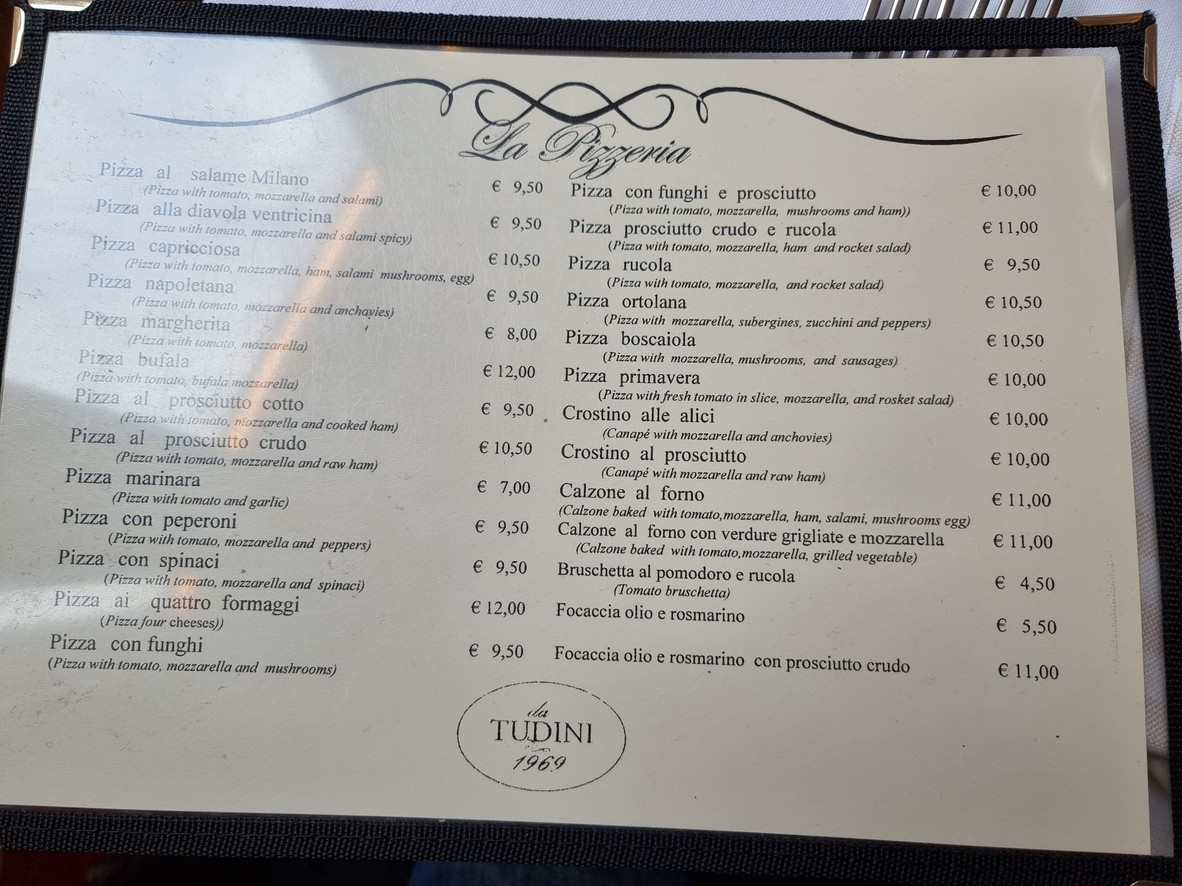 Da Tudini 1969 menu 2