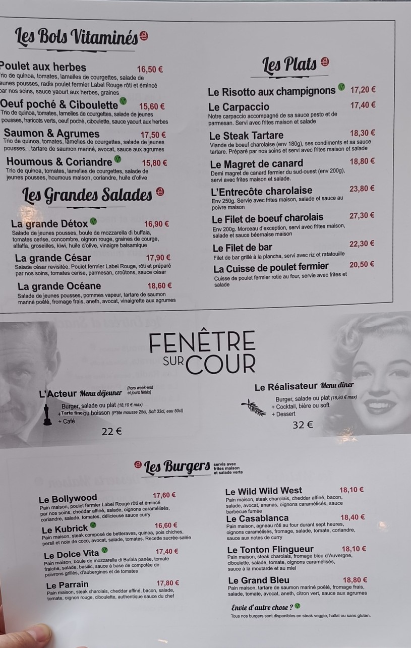 Fenêtre Sur Cour menu 2