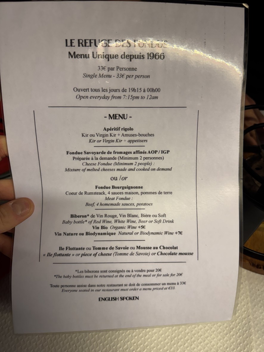 Le Refuge des Fondus menu 1