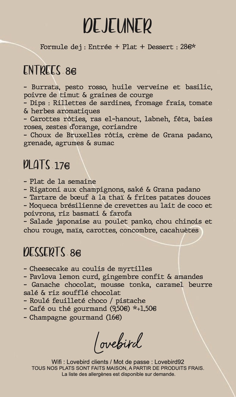 Lovebird Saint-Cloud menu 1