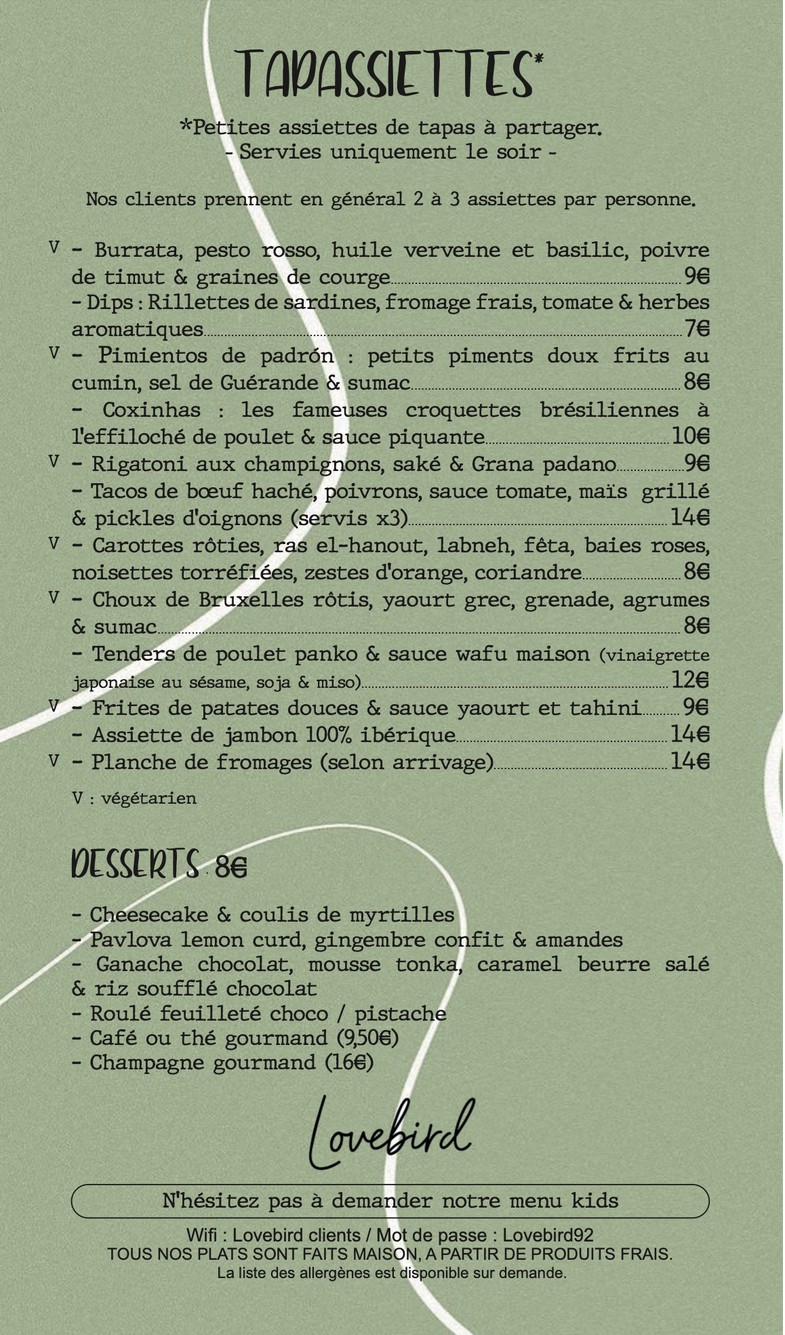 Lovebird Saint-Cloud menu 2