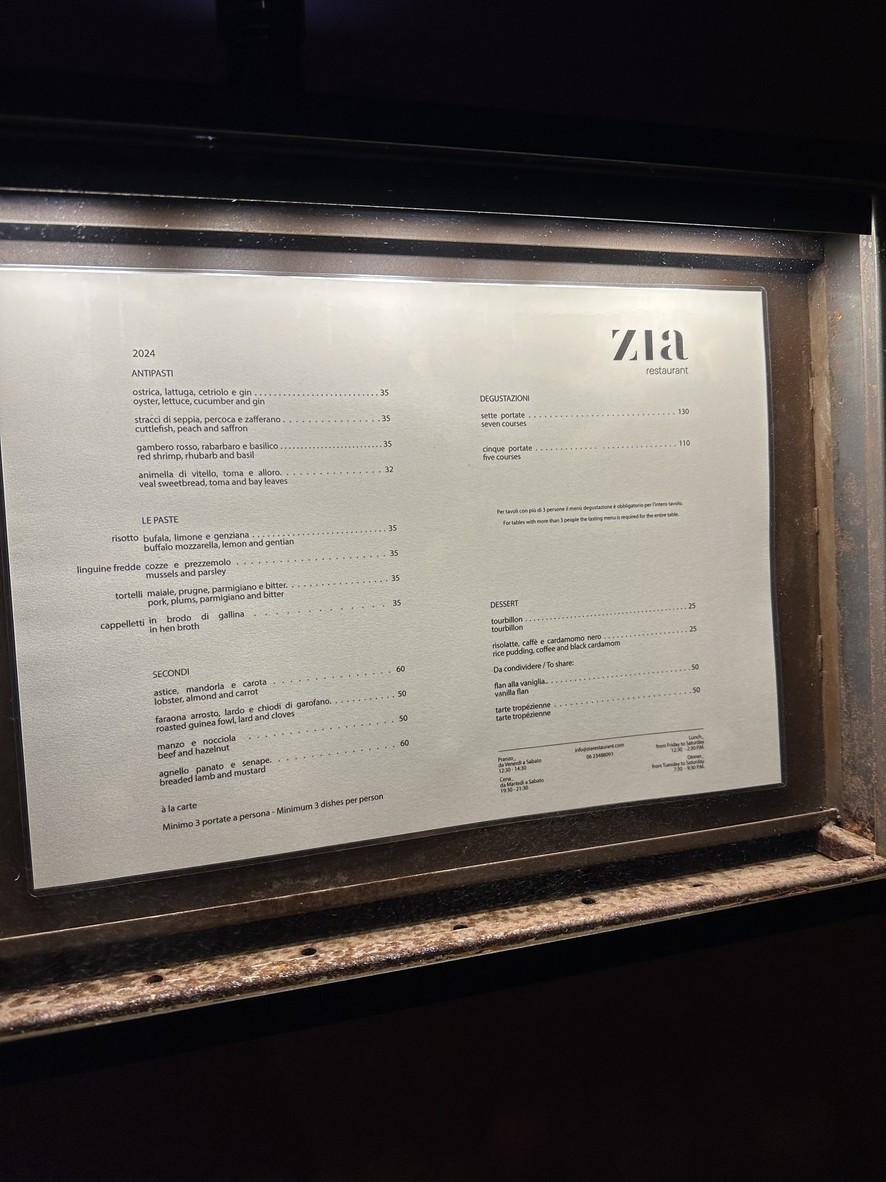 Zia Restaurant menu 1