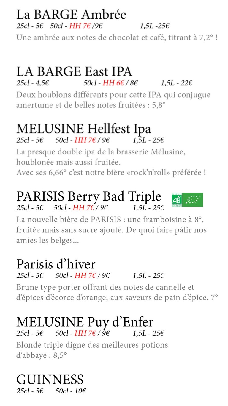 Le Mammouth menu 1