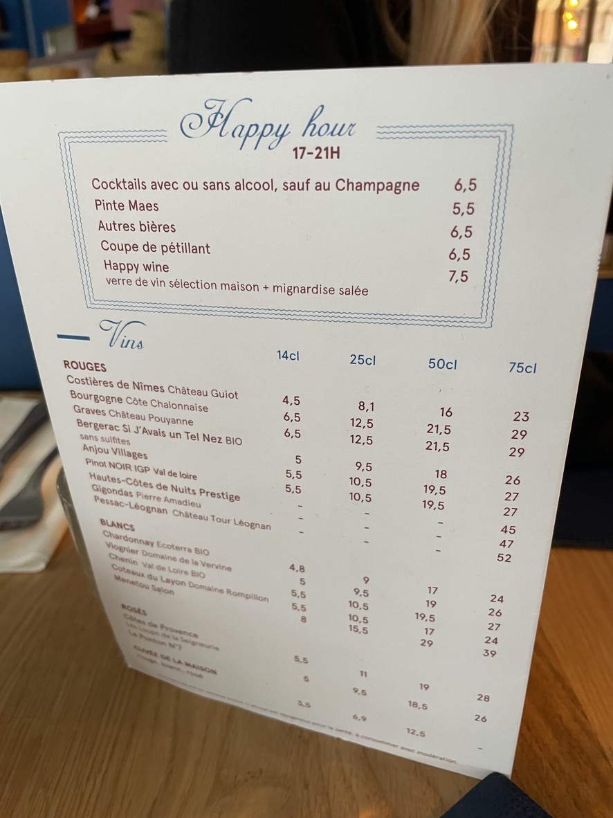 Café les écrivains menu 3