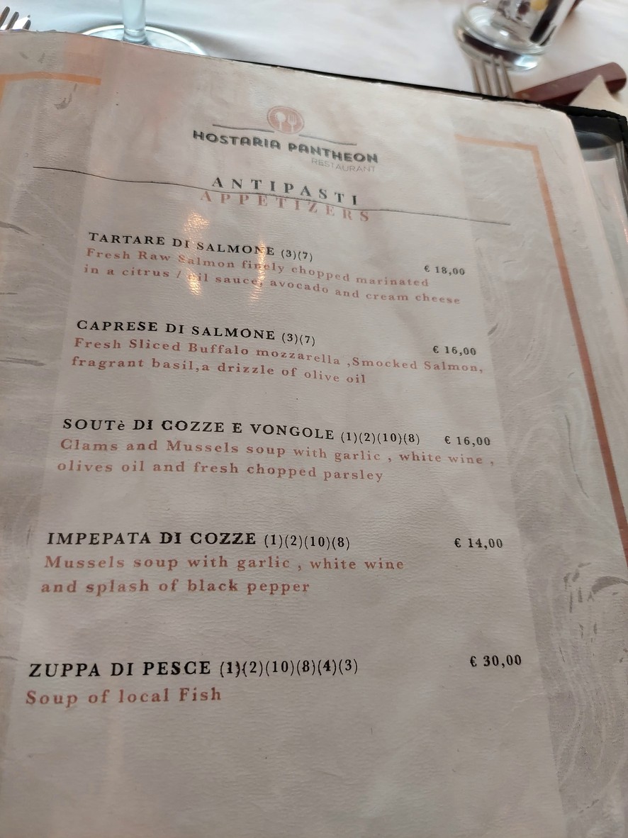 Hostaria Pantheon menu 1