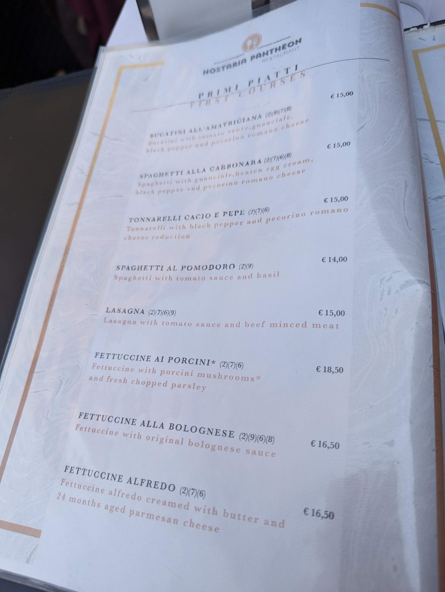 Hostaria Pantheon menu 2