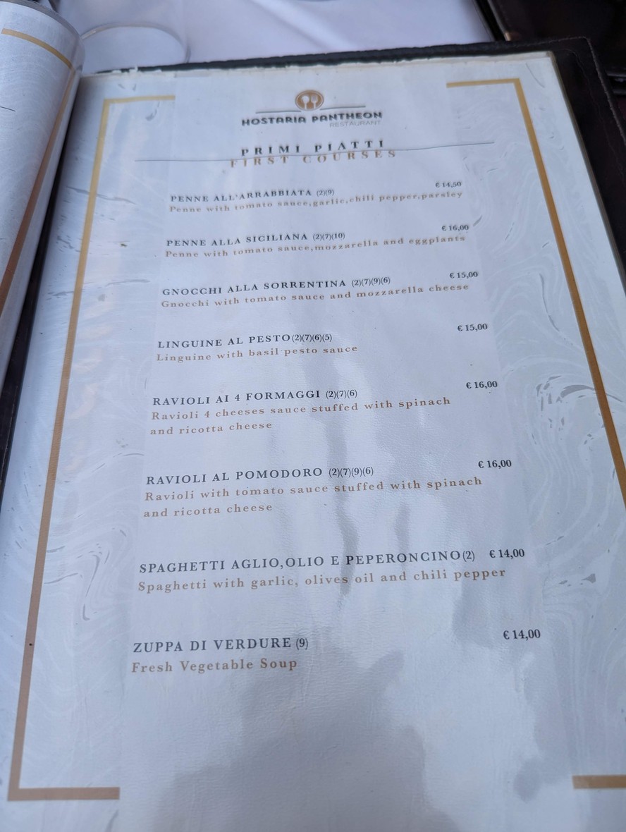 Hostaria Pantheon menu 3