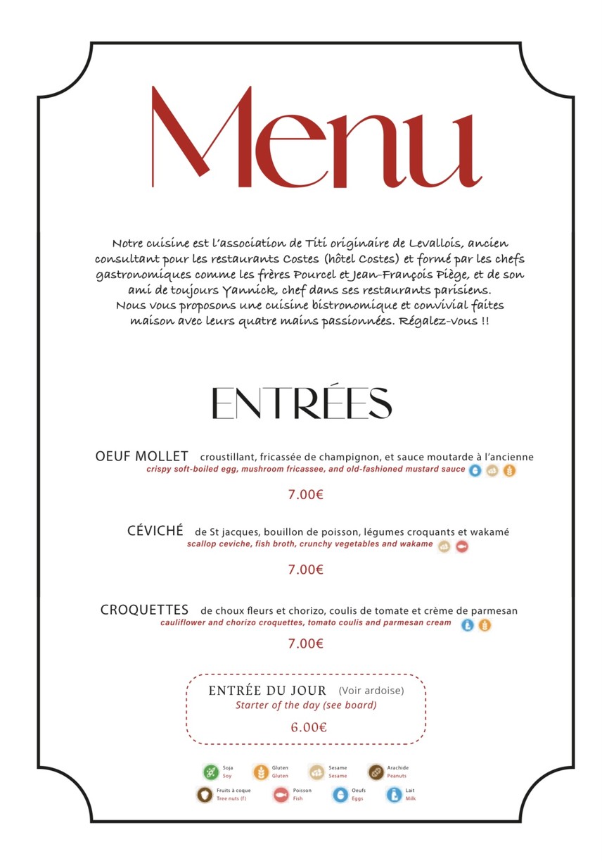 Café de la Gare menu 1