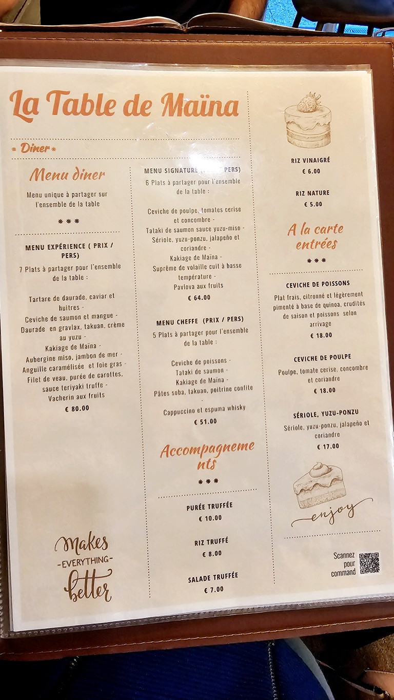 La Table de Maïna menu 1