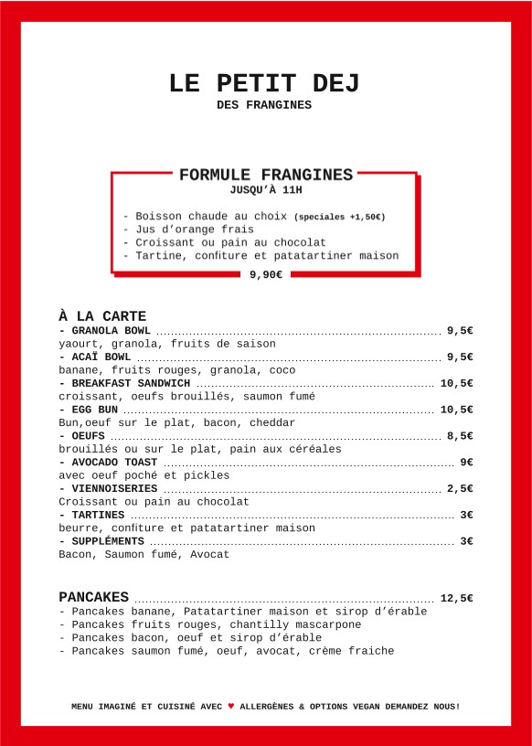 Les Frangines menu 1