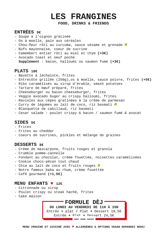 Les Frangines menu 3