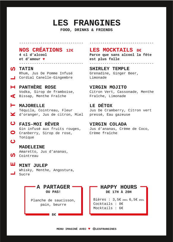 Les Frangines menu 4