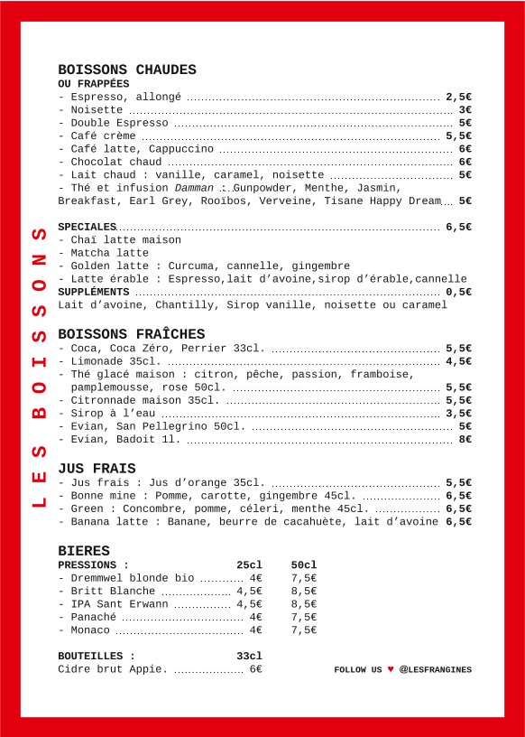 Les Frangines menu 5