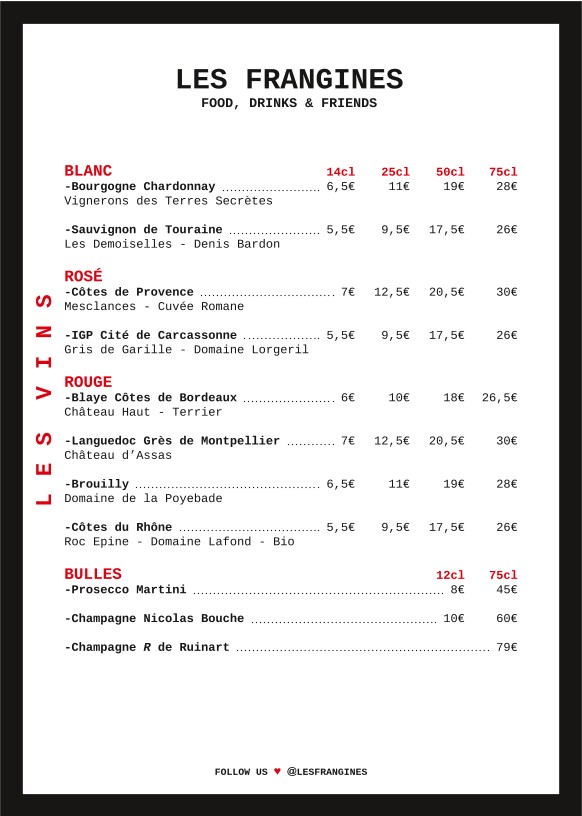 Les Frangines menu 6