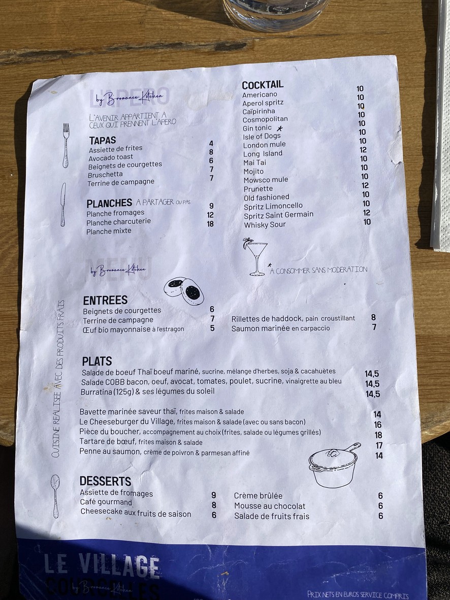Le Village Courcelles menu 1