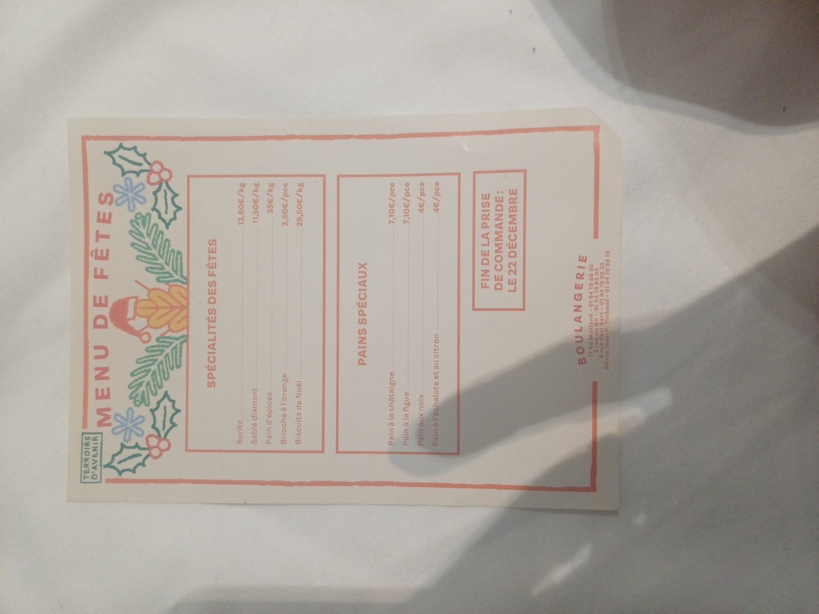 Boulangerie-Pâtisserie Terroirs d'Avenir menu 1
