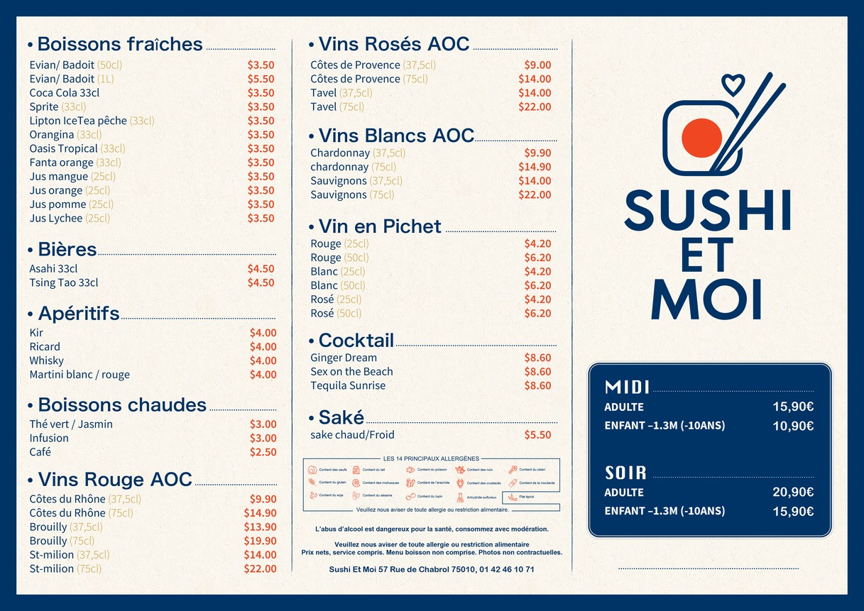 Sushi et Moi (formule à volonté) menu 1