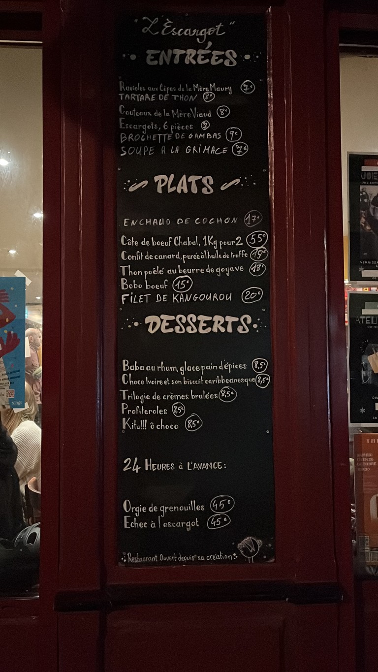 L'Escargot Bar menu 1