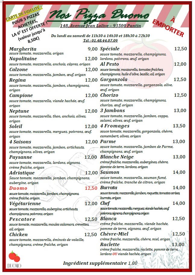 Pizza Duomo menu 1