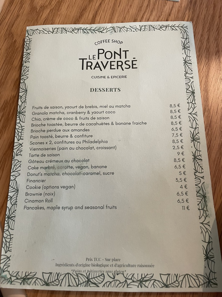 Le Pont Traversé Paris 6 menu 2