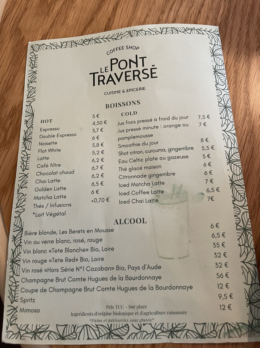 Le Pont Traversé Paris 6 menu 3